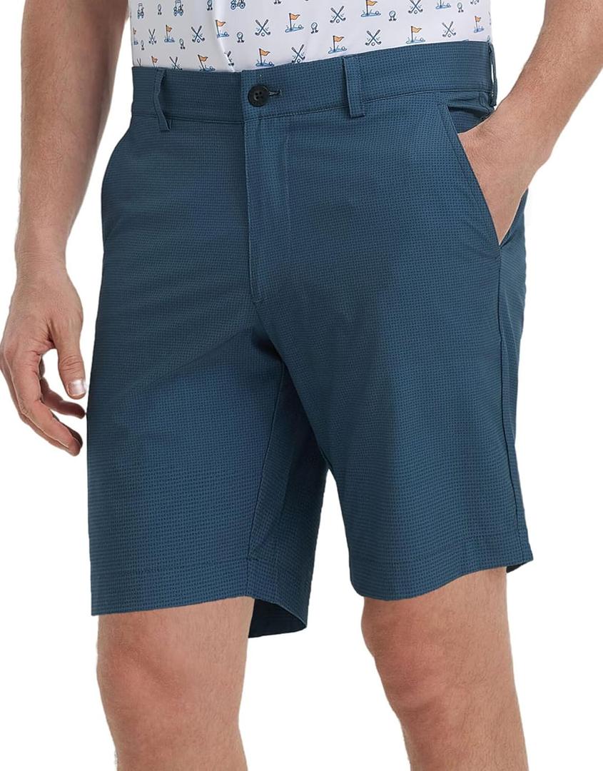 M MAELREG Golf Shorts Men Print Quick Dry 9" Stretch Lightweight Water-Resistant Flex Flat Front Fashion Mens Shorts Casual (Dark Blue Interlacing)