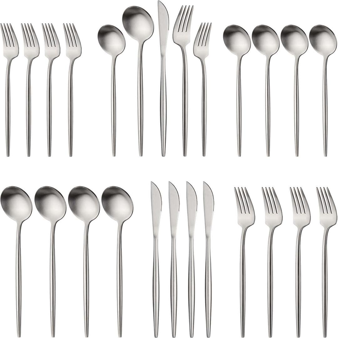 Silverware Set of 20 Stainless Steel Heavy Duty Flatware Set Service for 4 Matte Silver Cutlery Tableware Set Include Dinner Knives Forks Spoons for Kitchen Home Restaurant