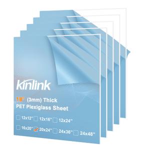 KINLINK 20x24 Plexiglass Sheets 1/8 inch Thick, 3mm Clear PET Plastic Sheet for DIY Project, Craft, Table top, Picture Frame, Acrylic Sign and Wedding Invitation 2 Pack