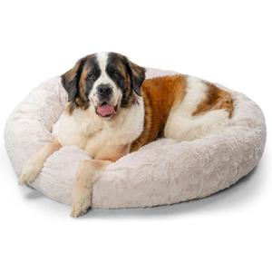 Best Friends by Sheri The Original Calming Donut Dog Bed for Extra-Large Dogs up to 150 lbs, Lux Faux Fur, Oyster, 45" x 45"