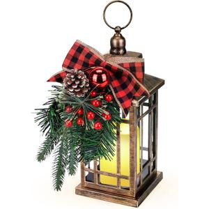 Christmas Decoration Christmas Lanterns with Led Light, Vintage Flickering Flameless Candle Lantern, Decorative Hanging Lantern for Indoor Outdoor Patios Front Porch Table Decor
