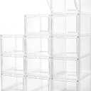 Attelite Upgrade 12pack Shoe Box Storage Containers,Thicken Sturdy Clear Stackable Plastic Shoe Organizer Box with Magnetic Door, X-Large Drop Front Shoe Box