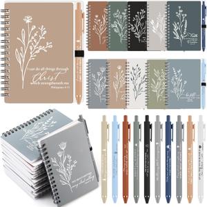 Kosiz 40 Sets Christian Gifts Bulk for Women Father's Day Religious A6 Spiral Notebook Bible Journaling Study Supplies Kit Scripture Notepad Ballpoint Pen for Church Sunday School (Neutral Colors)