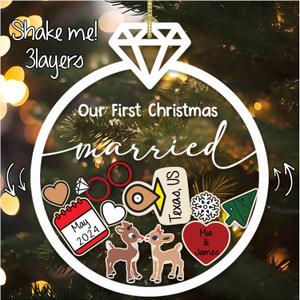 First Christmas Married Ornament 2024 - 6x5x0.27'' Wood & Acrylic Shaker Ornament, Personalized Wedding Keepsake, Mr and Mrs Gift