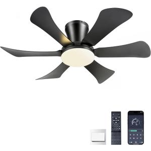 GJeg Ceiling Fans with Lights,36" Low Profile Ceiling Fan with Light and Remote Control,Flush Mount, Reversible, Dimmable, Noiseless, Black Ceiling Fan for Bedroom