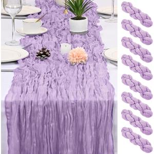 8 Pack Lavender Cheesecloth Table Runner 17x108 inch Boho Gauze Cheese Cloth Table Runners for Wedding Party Baby Bridal Shower Home Decor