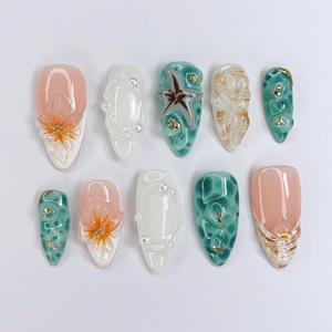Jelly Seashell Starfish Press On Nails, Soft Gel Almond Nails, Custom Fit for Flat or Curved Nail Beds, Summer Vibes