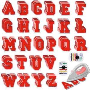 78 Pcs 2.7 Inch Chenille Letter Iron On Patches Sew On Chenille Varsity Letter Patches A-Z, Washable Fabric Letters for DIY Clothing Repairing Hats Shirts Shoes Jeans Bags(Red)