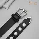 JASGOOD Women Black Studded Leather Belt for Jeans Pants Fashion Silver Black Belts Ladies (Black)