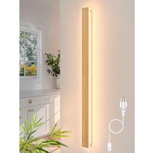 1 Pack Modern Plug in Long Wall Sconce 45.2 LED Bamboo Wall Lights 35W Long Strip Indoor Wall Lamp 3000K with 6.5FT Plug in Cord and On/Off Switch on The Cord for Living Room Hallway Stairwell