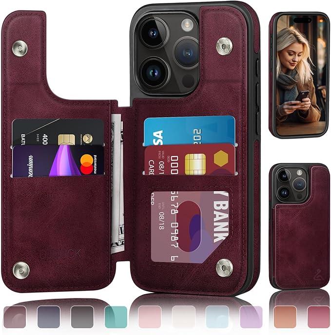 DJDUCK Designed for iPhone 14 Pro Max Case Wallet with Card Holder, [Magnetic Clasp Cover] [RFID Blocking Leather Protection] Shockproof Women Men Cases 6.7 Inch for Apple 14 Pro Max Wine Red
