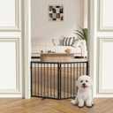 SNUOWU Full Metal Freestanding Dog Gate with Door, 24'' Height Foldable Pet Dog Fence for Indoor & Outdoor, 2 Panels Extra Wide Free Standing SmallDog Gates for Doorways,House,Stairs,Porch,Deck,Yard