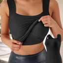 Women's Built-in Bra Tank Top U Neck Seamless Fitted Top Slim Fit Sleeveless Workout Shapewear Outfit, Small Black