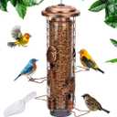 Squirrel-Proof Bird Feeders for Outdoors Feeds Mealworms and Seeds - Large 3-Pound Capacity, Weather-Resistant Hanging Tube for Birds Includes Seed Scoop, 4 Hook-Shaped Perches, Anti-Squirrel Weights
