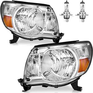 Headlights W/Bulbs for 2005 2006 2007 2008 2009 2010 2011 Toyota Tacoma Halogen Headlamp Replacement Driver & Passenger Side
