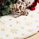 Christmas Tree Skirt 48 Inches, Faux Fur White Tree Skirt with Gloden Snowflakes, Soft Thick Christmas Tree Mat for Xmas Tree Decor, Large Tree Skirts for New Year Merry Christmas Tree Decorations