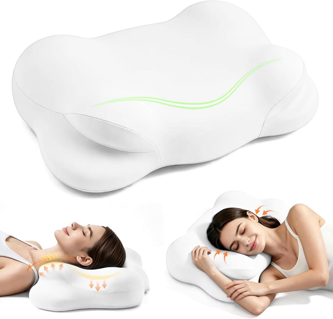 Melow Sleep Pillow, Memory Cloud Pillow, Ergonomic Pillows for Neck Pain Relief with Breathable Pillowcase, 3 Sleep Zones, 2 Types of Neck Support, Suitable for Back/Side/Stomach Sleeping.