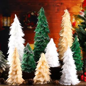 9 Pcs Christmas Feather Tree Table Top Feather Christmas Tree Xmas Tree Tabletop Decor Centerpieces for Winter Wedding Party Shelf Home Craft, 3 Size 6'' 8'' 12'' Fake Indoor Trees(Classic Color)