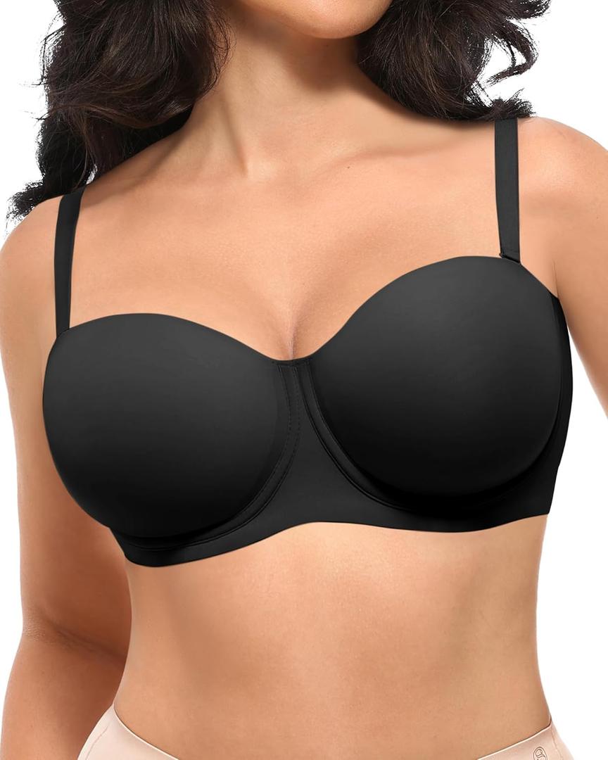 SHAPELLX Women's Minimizer Convertible Strapless Bra with Underwire Push Up Bras (36C, A1-Black)