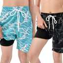 IRELIA 2 Pack Boys 2 in 1 Swim Trunks Boxer Brief Liner Compression Swimming Shorts Quick Dry Swimwear, Size 14-16