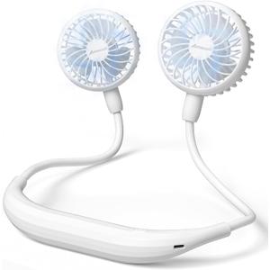 AMACOOL 2600mAh Portable Neck Fan, Wearable Hands-Free Battery Operated with Ultra Quite & Strong Wind, 360 Adjustable Personal Fan Gifts for Women Hot Flashes Home Cruise Travel Outdoor Sports-White
