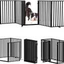 Full Metal Freestanding Dog Gates with Door, 32" Height Dog Fences for Indoor & Outdoor, Extra Wide Foldable Pet Gates for Stairs, Hallways, Doorways, Yard (6 Panels, 120" W 32" H)