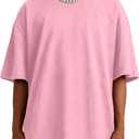 Oversized Graphic Tees Men Vintage Y2K Print Shirts Streetwear Unisex Harajuku T-Shirts (Pink, S)
