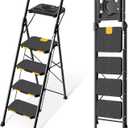 KINGRACK 4 Step Ladder with Tool Platform, Folding Step Stool with Wide Pedal, Safety Locking, Sturdy Steel Ladder Portable Safety Ladder for Adults Painting Home Outdoor Garage (4-Step with Tool Platform)