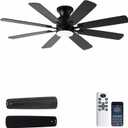 KNUN 52 Inch Ceiling Fan with Light,Low profile Ceiling Fans with Remote Control or App Control, 8 Blades, Noiseless, DC Motor, Flush Mount Ceiling Fan for Bedroom,Living Room, Indoor/Outdoor Black