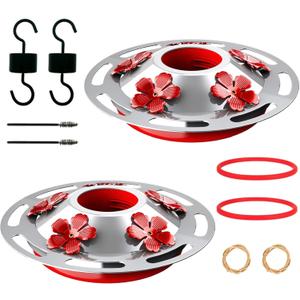 2 Pack Hummingbird Feeder Base Replacement Part Accessories Set - Includes 2 Pcs Bottom Base, Moat Hooks, Seal Rings, Brushes and Hanging Ropes (2, Silver-2)