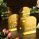 Woanger 4 Pcs Arch Acrylic Wedding Signs for Reception with Stand Gold Wedding Welcome Signs Gifts and Cards with Holder Arched Round Top 4'' x 6'' for Tables