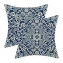 Gohdiwh Blue White Boho Pillow Covers 18x18 Set of 2, Carpet Design Decorative Boho Throw Pillows Linen Farmhouse Bohemian Cushion Pillow Covers for Sofa Couch Outdoor Decor