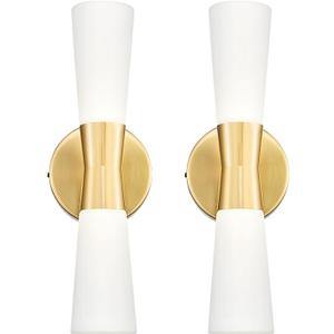 kudos Bathroom Sconces Set of 2,16inches Gold Wall Sconces, Modern Bathroom Light Fixtures with Milk White Glass, Dimmerable 3000K/4000K/5000K for Bedroom Hallway, KDVL13-GD-2PK