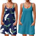 Ekouaer 2 Pack Sleeveless Nightgowns for Women with Pockets Spaghetti Strap Dress Racerback Chemise Sexy Night Gowns, Small