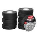 SWRT Wire Harness Tape, 3/4 Inch  50 Feet, 12 Packs (600 Feet Total), Self-Adhesive Black Cloth Electrical Tape for Automotive Use, High Temperature Resistance Felt Tape.