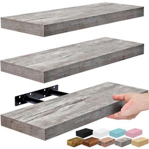 Sorbus Floating Shelves for Wall  16 Inch Floating Shelf for Kitchen, Bedroom, Living Room, Bathroom, Home & Wall Decor - Mounted Bathroom Shelves with Invisible Brackets (Grey, 3 Pack)