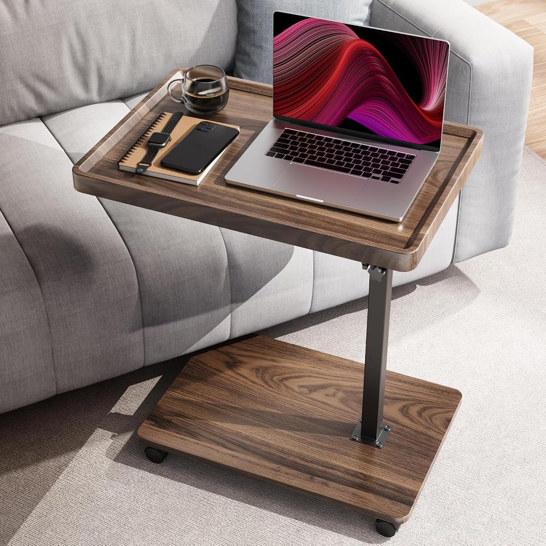 Large C-Shaped End Table, Swivel TV Tray, Couch Side Table Wood