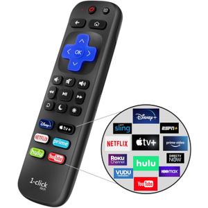 1-clicktech for Roku Remote 2-in-1 for Roku-TV and Roku Box, Compatible for TCL Hisense ONN Sanyo Sharp Hitachi Element Insignia LG Magnavox Roku TV, w/ 12 Opt. Channels [NOT for Stick]