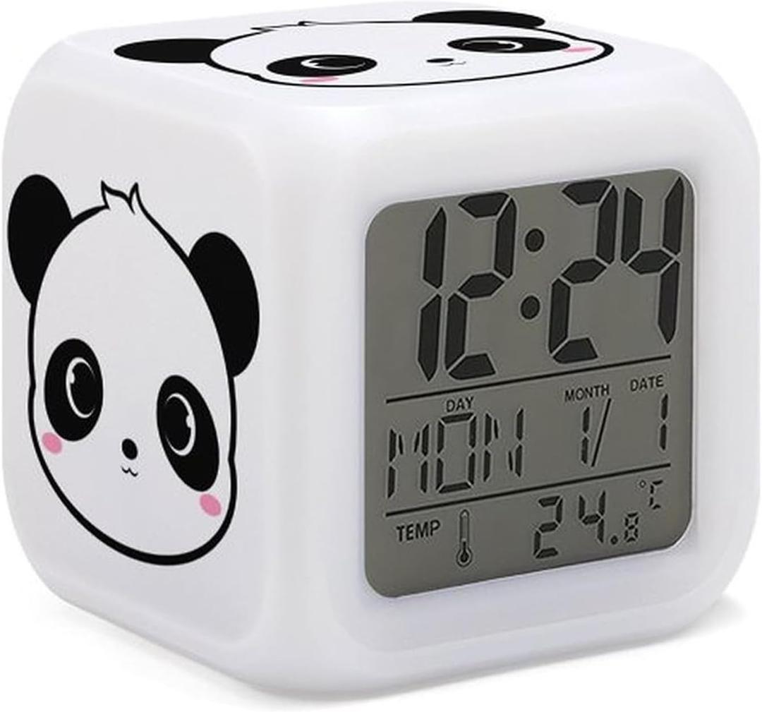 Panda Alarm Clock for Kids Boy Girl 7 LED Color Changing Wake Up Clock Home Decor Bedroom Digital with Temperature Display