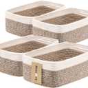 Small Storage Baskets for Organizing | Closet Organizer Bins | Shelf Toy Basket | Woven Rope Baskets | Cube Decorative Box | Shallow Basket | 13x8.5x5.1 | 4 Packs White Brown