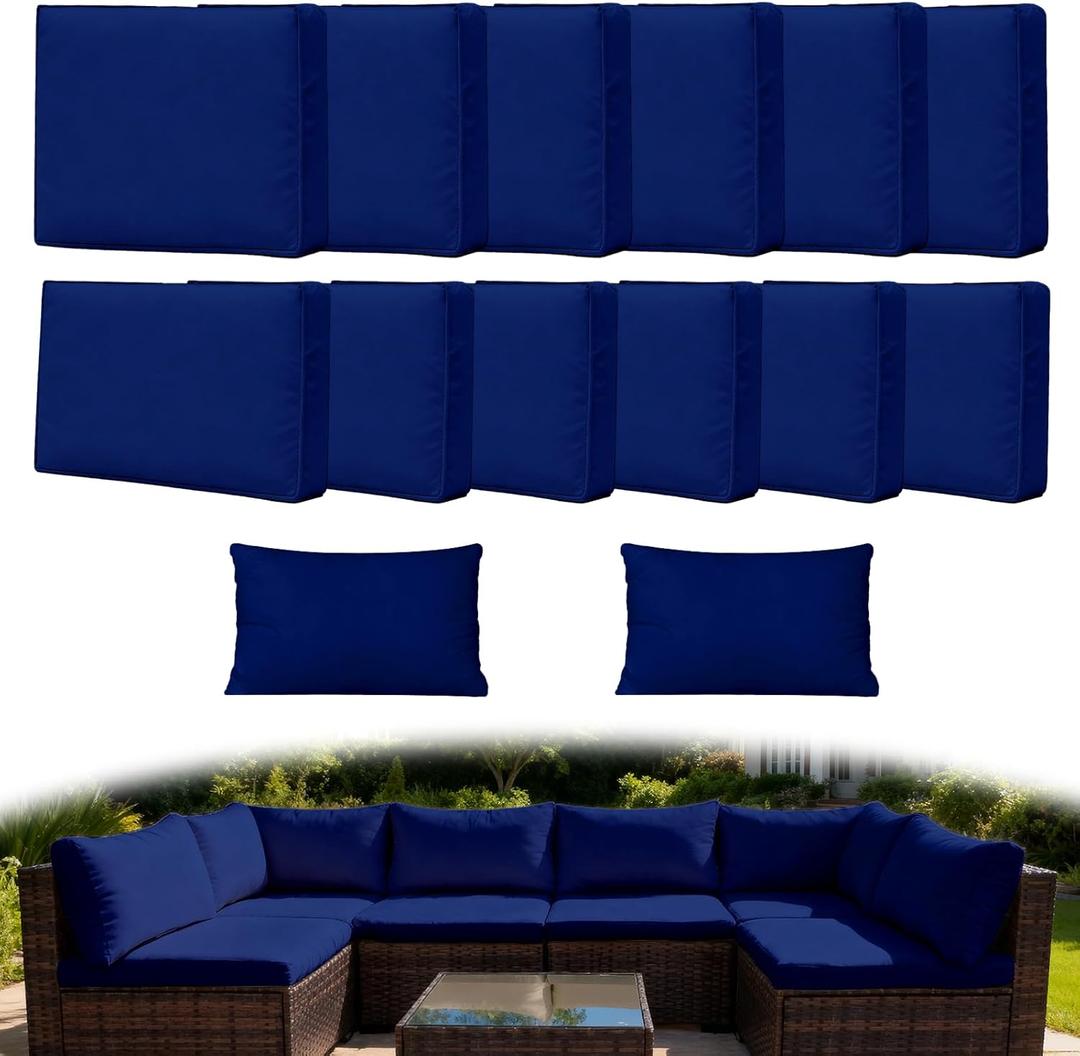 14PCS Patio Cushion Covers, 24" Patio Seat Protectors Splash-Proof, Washable Outdoor Couch Cushion Covers Replacement with Zippers, Slipcovers Sofa Chair (Blue, Cover Only)