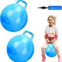 Poen 2 Pcs Bouncing Ball with Handle, Hopper Jumping Hopping Ball with Air Pump for Games(18 Inch,Marbled Blue)
