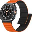 Anlinser Magnetic Bands Compatible with Samsung Galaxy Watch Ultra 2/1 Band 47mm for Men Women, Waterproof Silicone Sport Strap with Magnet Compatible with Samsung Watch Ultra, Orange/Black