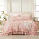 Andency Blush Queen Comforter Set(90x90Inch), 3 Pieces Lightweight Soft Ruffle Bedding Comforter Sets for Queen Bed, Farmhouse Shabby Chic Fluffy Soft Polyester Bed Set for All Season