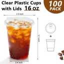 Clawsoff 16 oz 100 Pack Clear Plastic Cups with Lids, Sturdy Iced Coffee Cups with Sip Lids, Disposable Food Safe Smoothie Cup for Cold Drinks, Juice, Milkshake