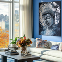 MLART99 Blue Buddha Wall Art Bedroom Workart Textured Painting Picture Canvas Art for Living Room Dining Room White Wall Prints 24"x 36"