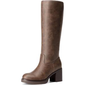 DREAM PAIRS Womens Knee High Round Toe Platform Boots (Brown, S) Size: 6.5
