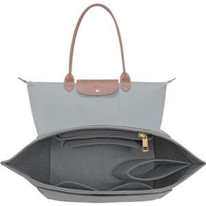 Felt Purse Organizer Insert for Longchamp Le Pliage M Handbag Insert (Light Grey, Medium)