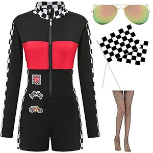 EBYTOP Race Car Driver Costume Women,Halloween Sexy Racecar Jumper With Nascar Flag,Pit Crew for Talladega Nights Racing, Size M