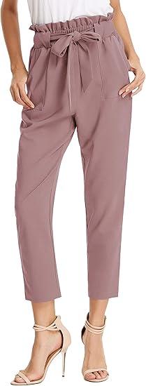 GRACE KARIN Women's Cropped Paper Bag Waist Pants with Pockets size M